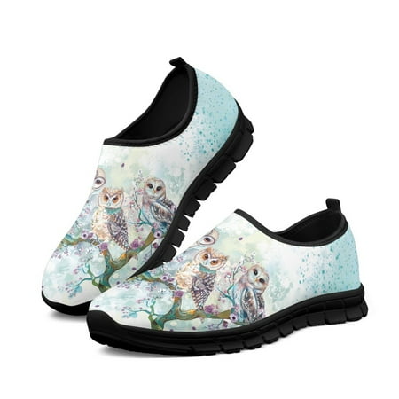 Women Flat Shoe Cute Animal Owl Comfortable Lightweight Walking Sneakers Breath Mesh Shoes Non Slip Lady Loafers
