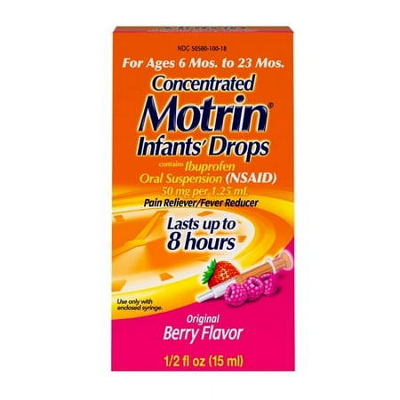 Motrin Concentrated Infants Drops Pain Reliever and Fever Reducer, Berry Flavor, 0.5 Oz, 6 Pack