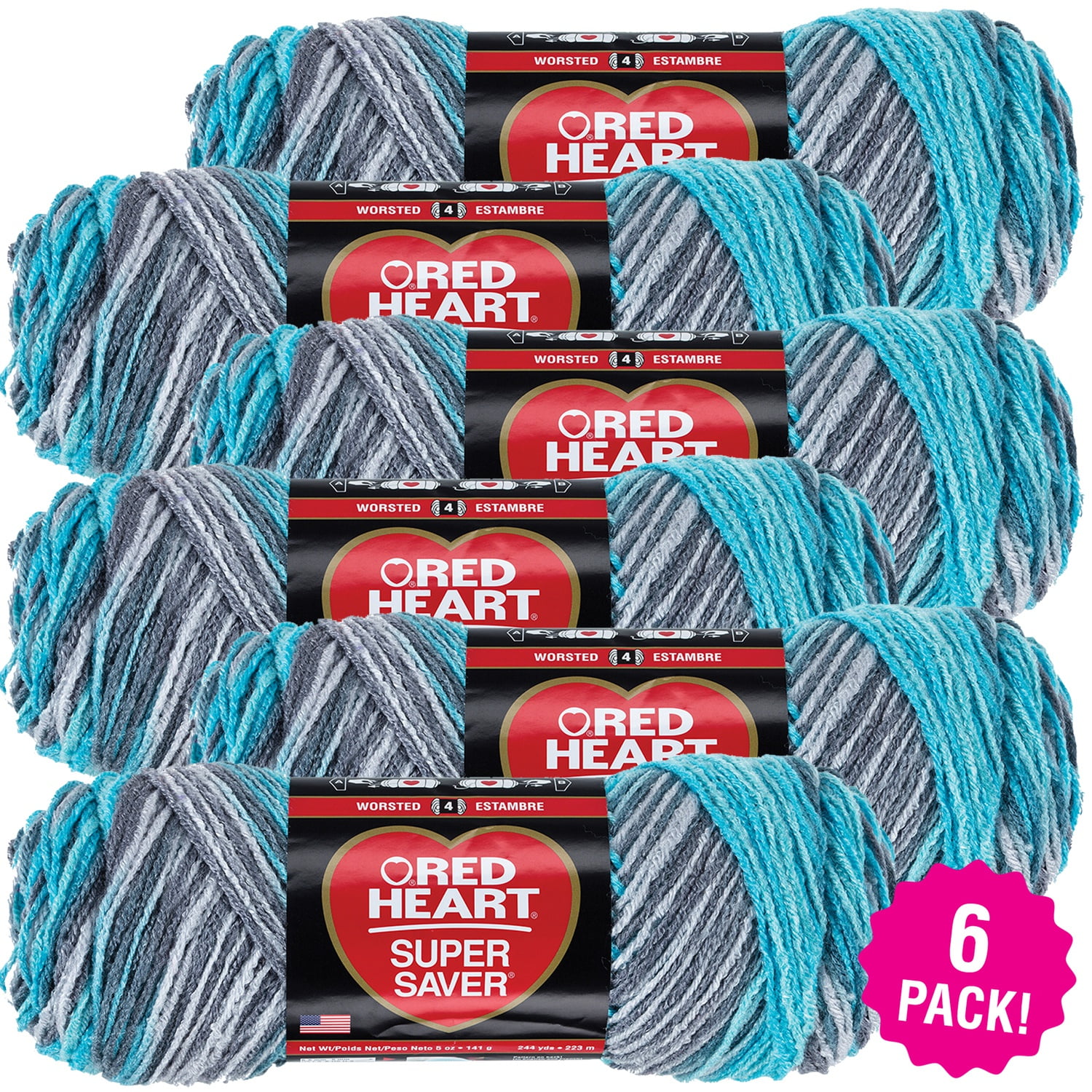 Red Heart Super Saver Yarn Icelandic, Multipack of 6