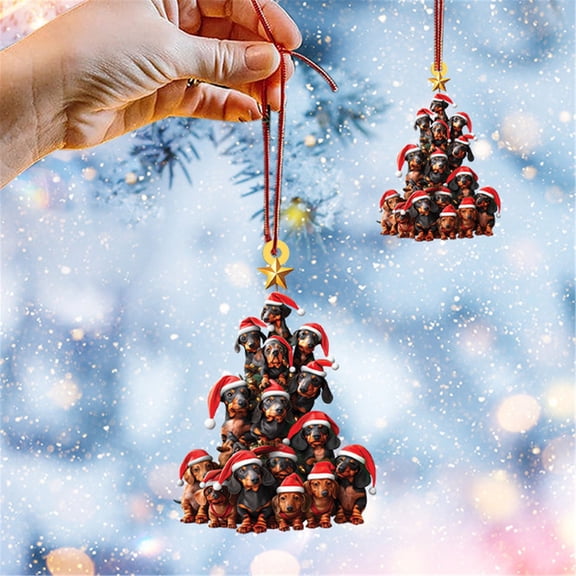 Dachshund Christmas Ornament,Christmas Tree Dachshund Pendants,2D Acrylic Cute Sausage Dog Tree Decoration Car Interior Hanging Ornament Crafts Dog Lover Gift(C)
