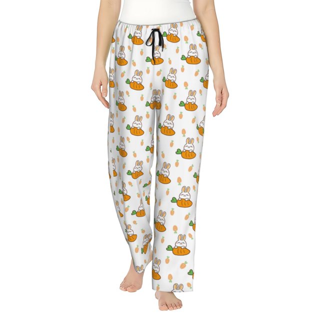Fotbe Rabbit And Carrot Pantalones de Pijama para Mujer, Pantalones de Dormir, Pantalones Pj con Cordón y Bolsillos-3X-Large