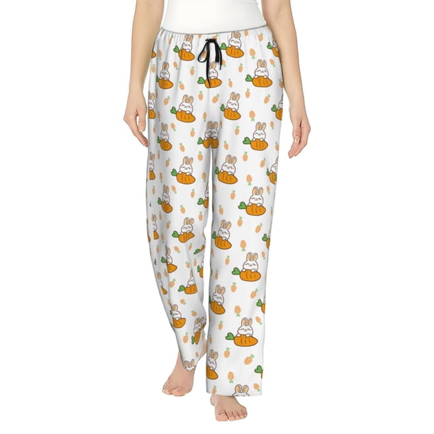 Fotbe Rabbit And Carrot Pantalones de Pijama para Mujer, Pantalones de Dormir, Pantalones Pj con Cordón y Bolsillos-Small