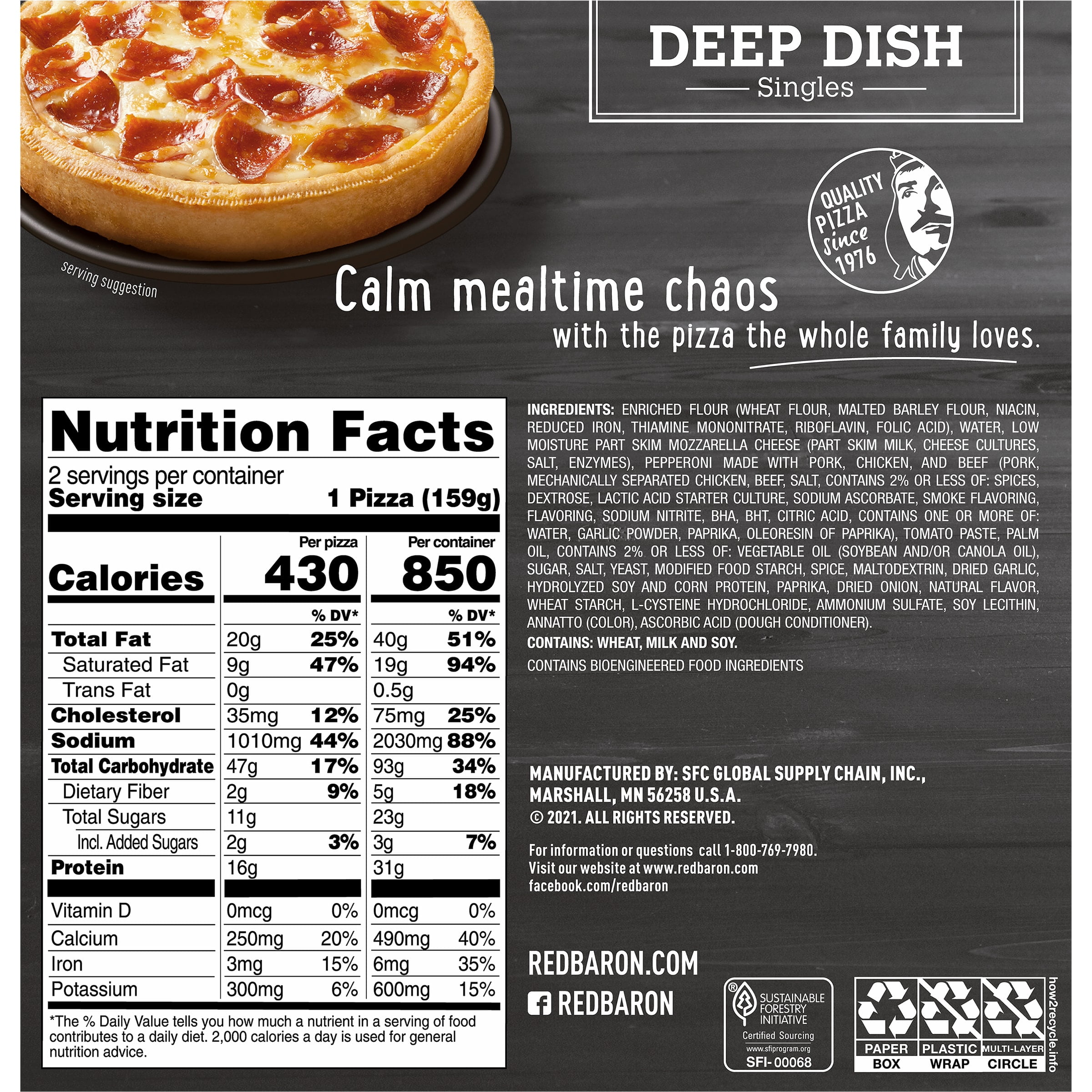 Red Baron® Deep Dish Singles Pepperoni Frozen Pizza, 11.2 oz