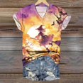thumbnail image 2 of TANGQIOP Women'S T-Shirts Tops V-Neck Short Cap Sleeve Tee Top Halloween Witch Tree Skeleton Pumpkin Print Casual Funny Light Purple L, 2 of 4