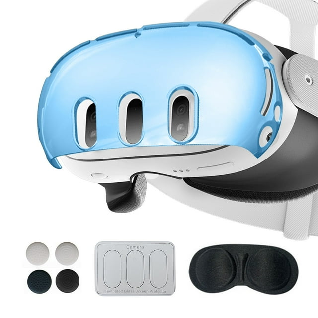 Ensemble de Protection pour Accessoires VR Meta Quest 3, Cache-Objectif, Film Trempé + Capuchon de Joystick + Couvercle de Protection en Cristal