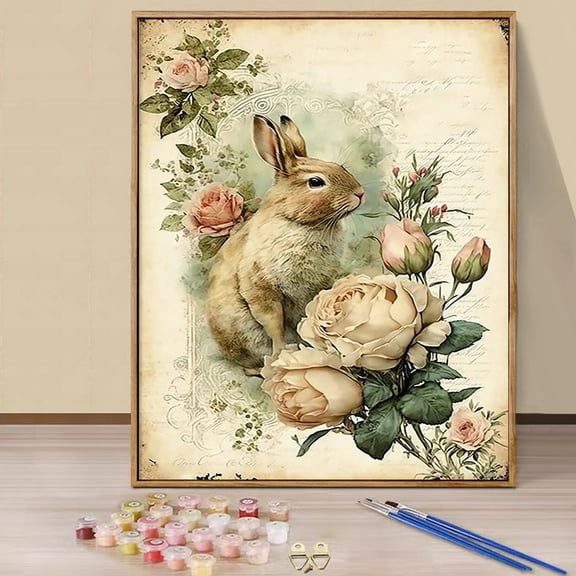 JYLMOOD Paint by Numbers Adults, Hand Painted Oil Painting Canvas with Brushes and Acrylic Paints for Home Decor, Without Frame (40 x 50 cm) - Rabbit