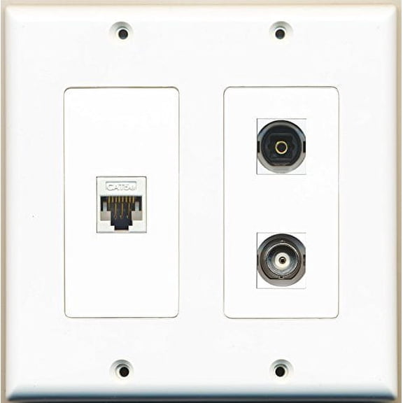 RiteAV - 1 Port Toslink 1 Port BNC 1 Port Cat5e Ethernet White - 2 Gang Wall Plate