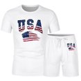 thumbnail image 3 of IWRICH Men's 4th of July Outfits USA Flag Patriot Short Sleeve Shirts and Shorts Set 2 Piece Independence Day Athletic Jogging Tracksuits White XL, 3 of 4