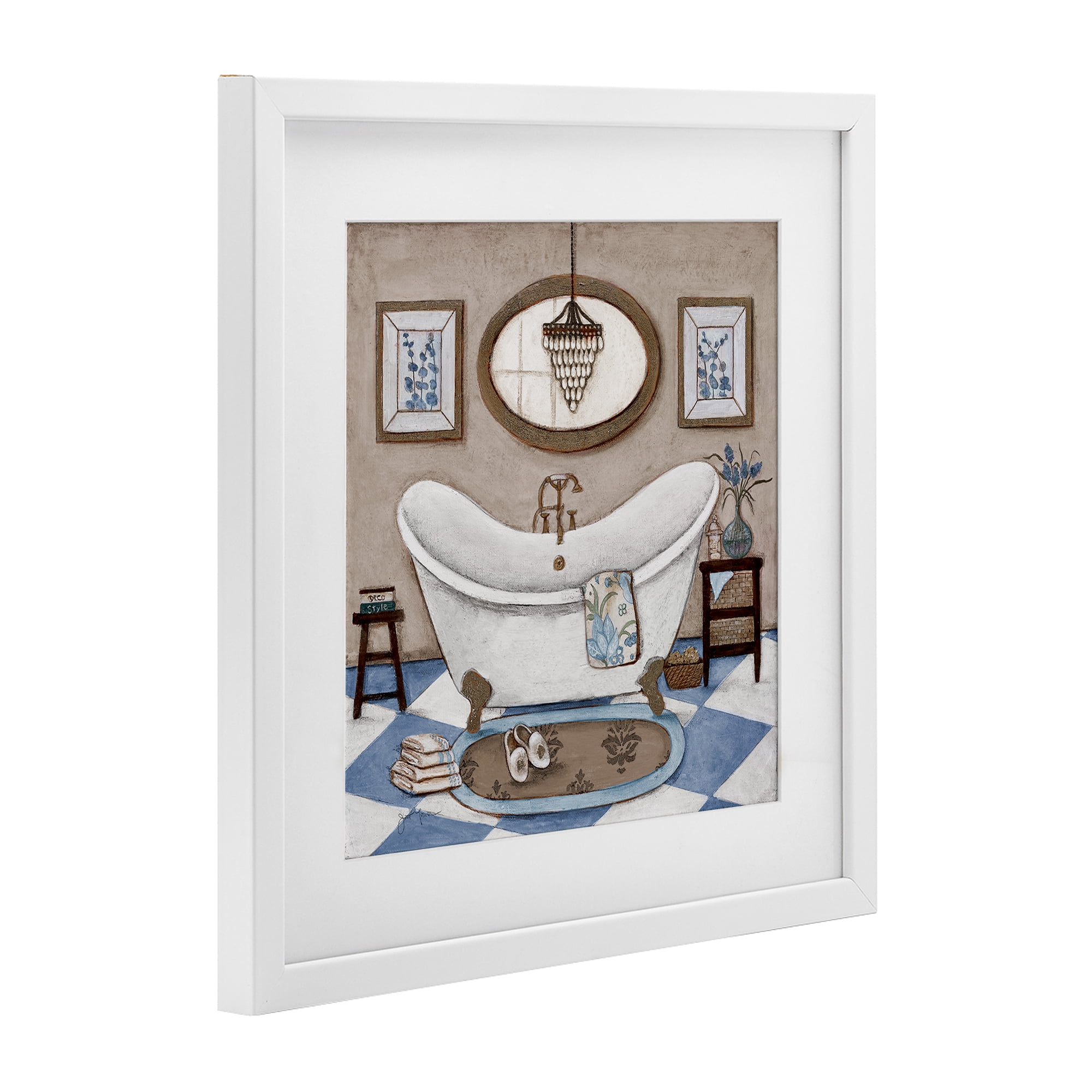 Stupell Industries Checkered Relaxing Bathtub White Framed Print Under Glass, design by Janet Tava