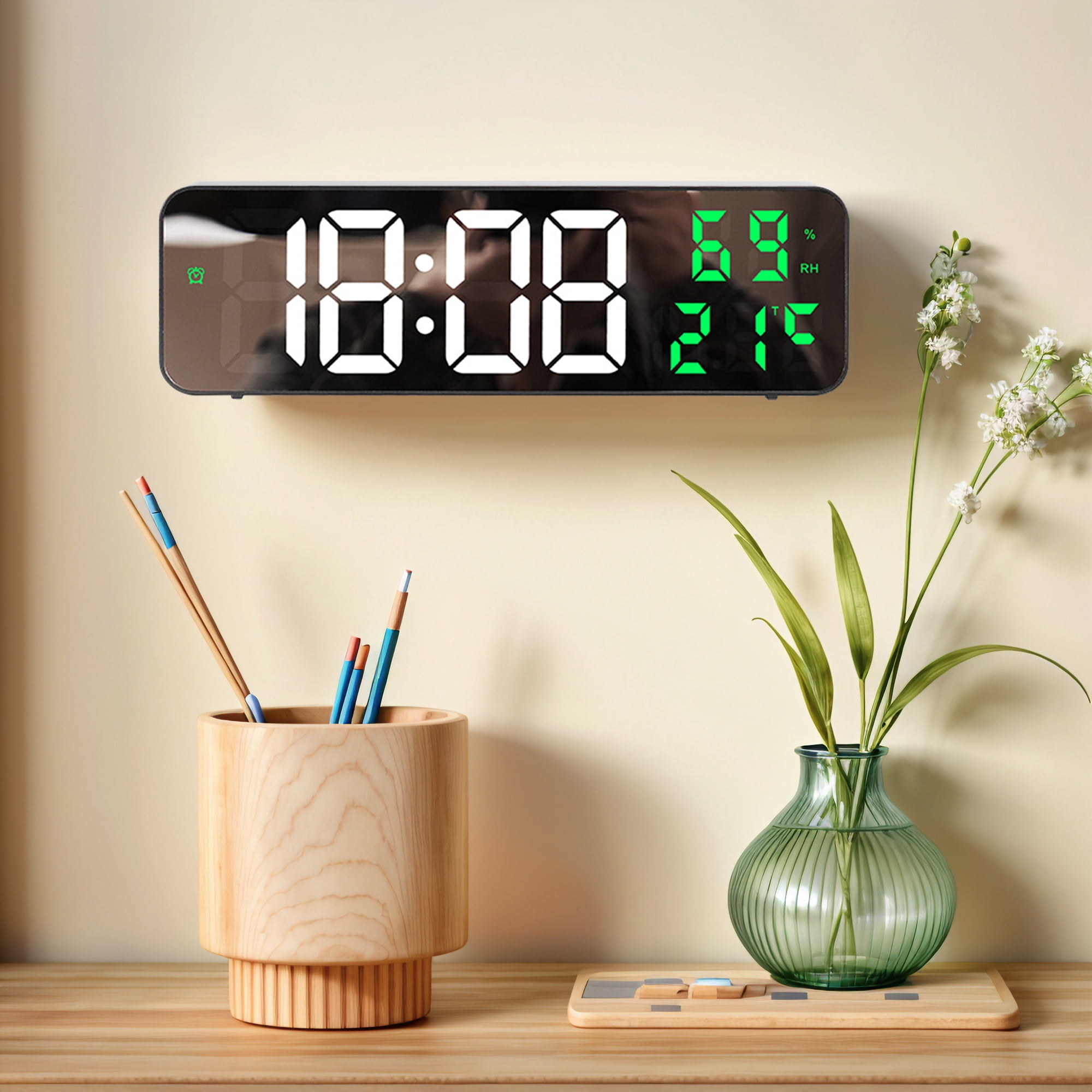 Unique Bargains Large Digital Clock Silent Non Ticking Modern Wall Clocks Green