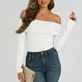 thumbnail image 4 of HNMKIU Women 2025 Fashion Clothes Long Sleeve Shirts Off Shoulder Tops Going Out Crop Slim Fitted Fall Outfits White,S, 4 of 7