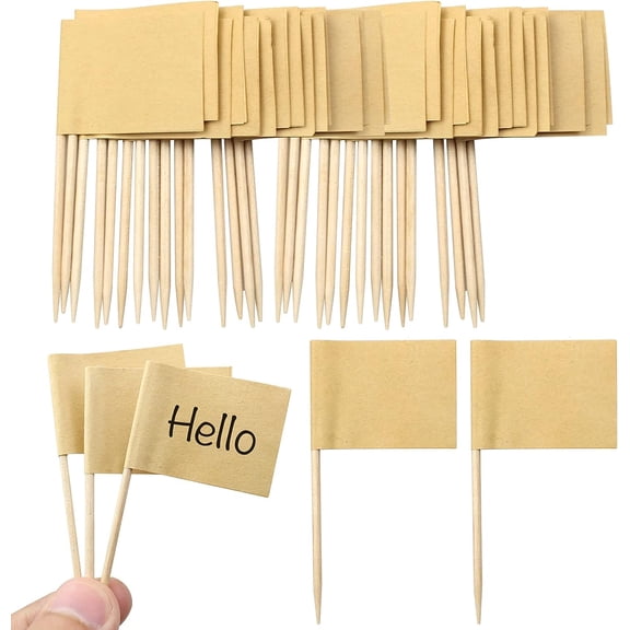 100 Pcs Blank Toothpick Flags Mini Toothpick Food Flags Labels Toothpicks Cocktail Sticks Cupcake Toppers for Party Birthday Cake Food Cheeseplate Cheese Markers