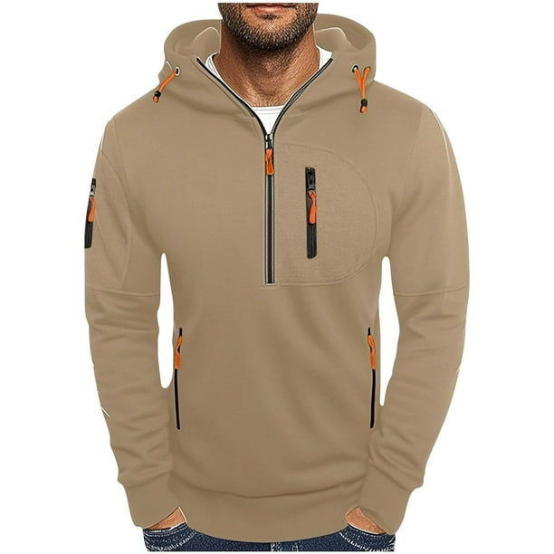 Dolkfu sudaderas activas para hombres, sudadera de media cremallera sólida con bolsillo con cremallera, ropa deportiva para hombres XXL