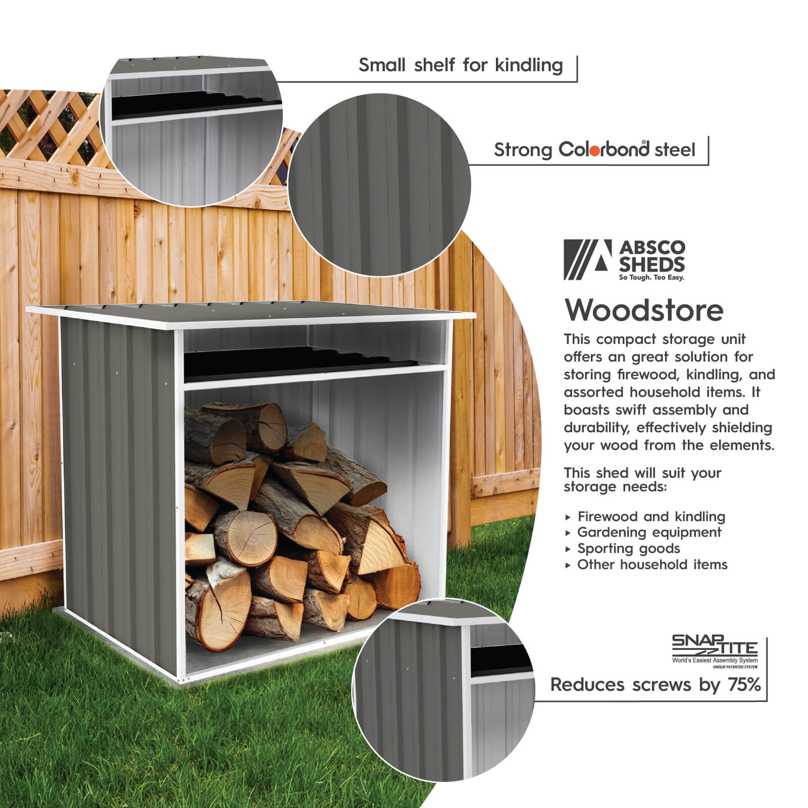 Absco Woodstore 4' x 2.5' x 3.7' Metal Storage Shed - Woodland Gray