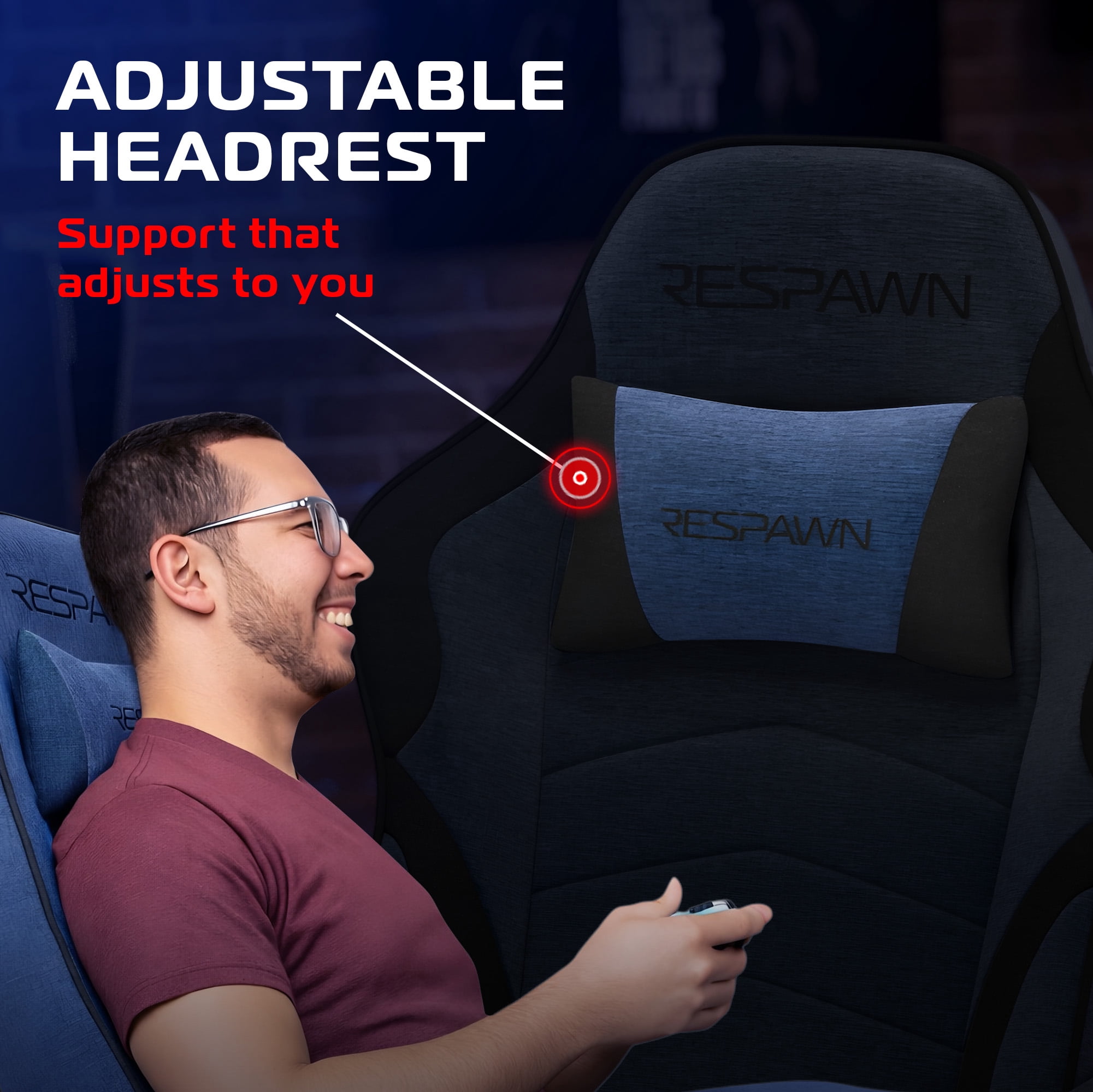 RESPAWN 900 Console Gaming Recliner with Footrest and Lumbar Support - Comfortable Ergonomic Gaming Chair with Headrest, No Wheels, Reclining, Heavy Duty, Racing Style Video Game Chairs - Blue Fabric