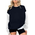 thumbnail image 5 of Htigea Womens Pullover Sweatshirts Patchwork Long Sleeve Fleece Crewneck Tops Lightweight Outdoor Athletic Shirts Navy XXL, 5 of 5