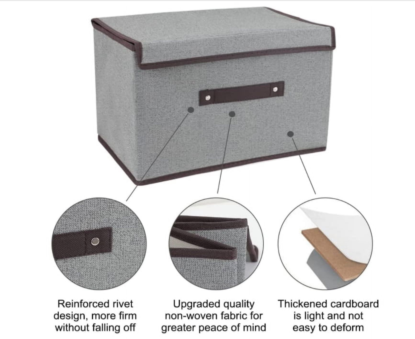 Larger Foldable Storage Cubes [2-Pack] Linen Fabric Collapsible Storage Cube Bin, Linen Closet Organizer Baskets with Lid, Handles for Toys  Home, Nursery, Closet - (Grey, 15in&10in)