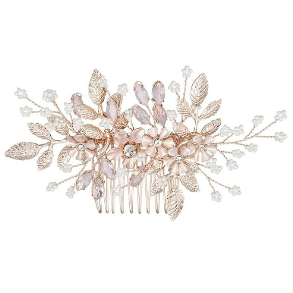 Wedding Hair Comb Rose Gold Crystal Simulated Pearl Bridal Hair Comb For Bride and Bridesmaid