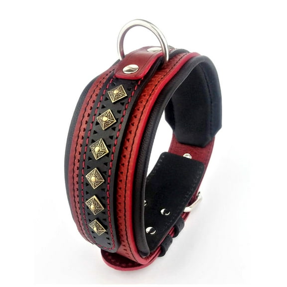The "Balteus" Red Leather Dog Collar for Large Dog Breeds
