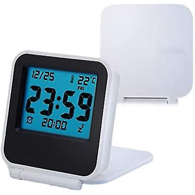 Mini despertador digital plegable multifuncional, portátil, LED, con calendario, temperatura, fecha, semana, batería no incluida (blanco)