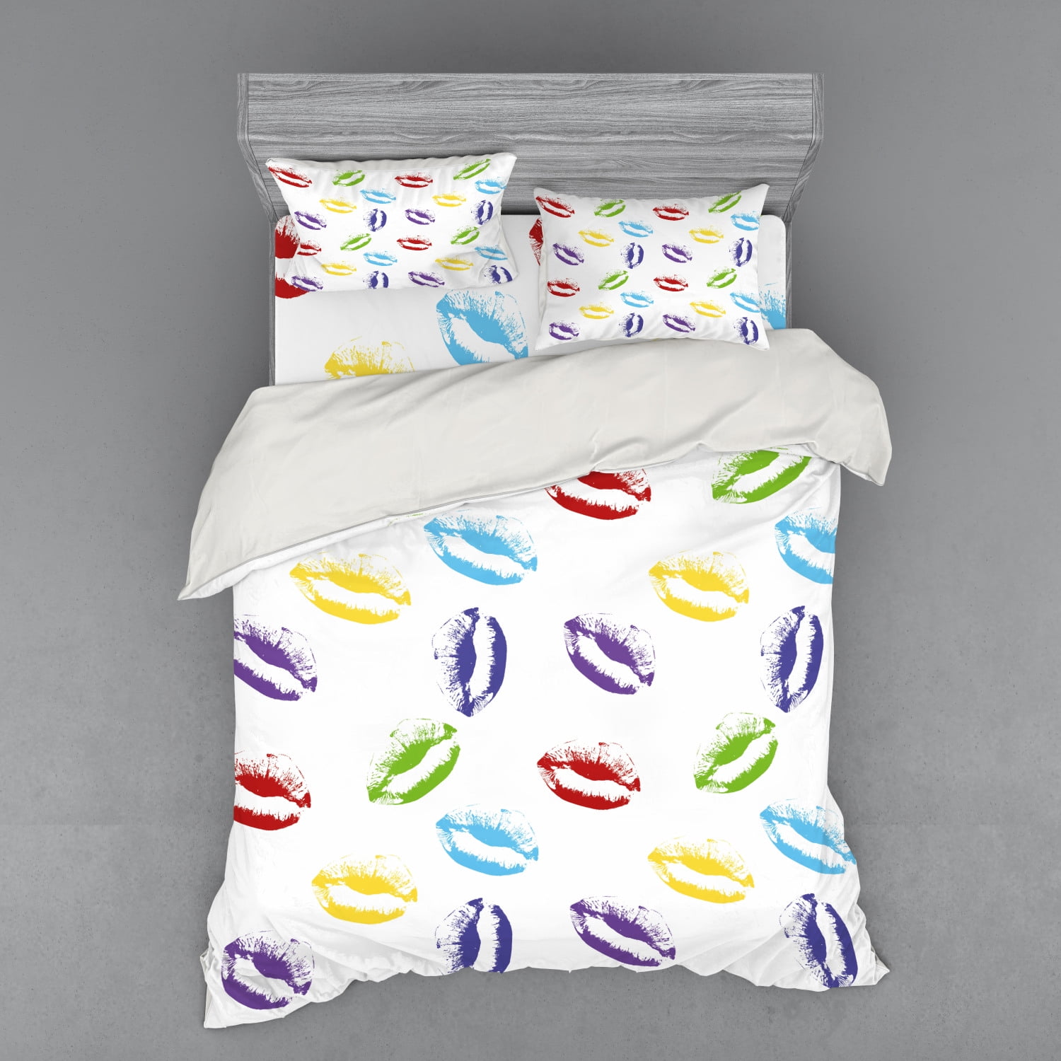 Colorful Duvet Cover Set, Make up Cosmetics Theme Lipstick Colored Lips