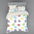 thumbnail image 2 of Colorful Duvet Cover Set, Make up Cosmetics Theme Lipstick Colored Lips Kisses Seductive Feminine Art, Bedding Set with Shams and Fitted Sheet, 3 Sizes, by Ambesonne, 2 of 3