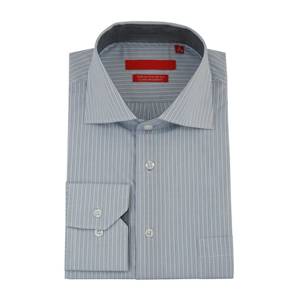 Mens Blue Gray Shirt DTI DARYA TRADING GV Executive Striped