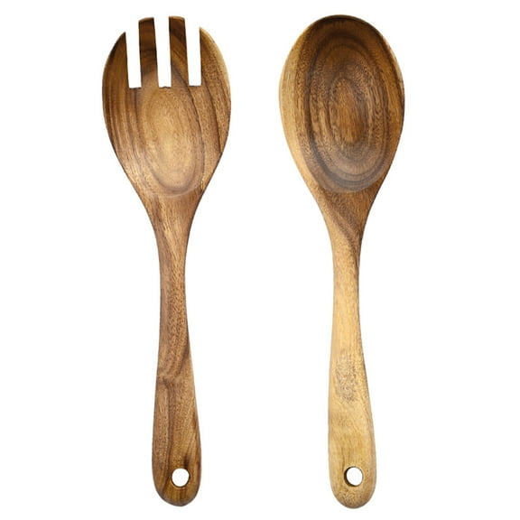 FELTECHELECTR 2Pcs Wood Salad Fork and Spoon Set Shape Fruit Forks for Everyday Meals Picnics Parties