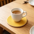 thumbnail image 6 of Hyknon 1 Pcs Round Cotton Placemats, 4.7 Inch Heat Resistant Non Slip Plate Chargers, Boho Farmhouse Rustic Woven Place Mats, Durable Rattan Wicker Table Mats with Ball Trims for Kitchen Dining Table, 6 of 7