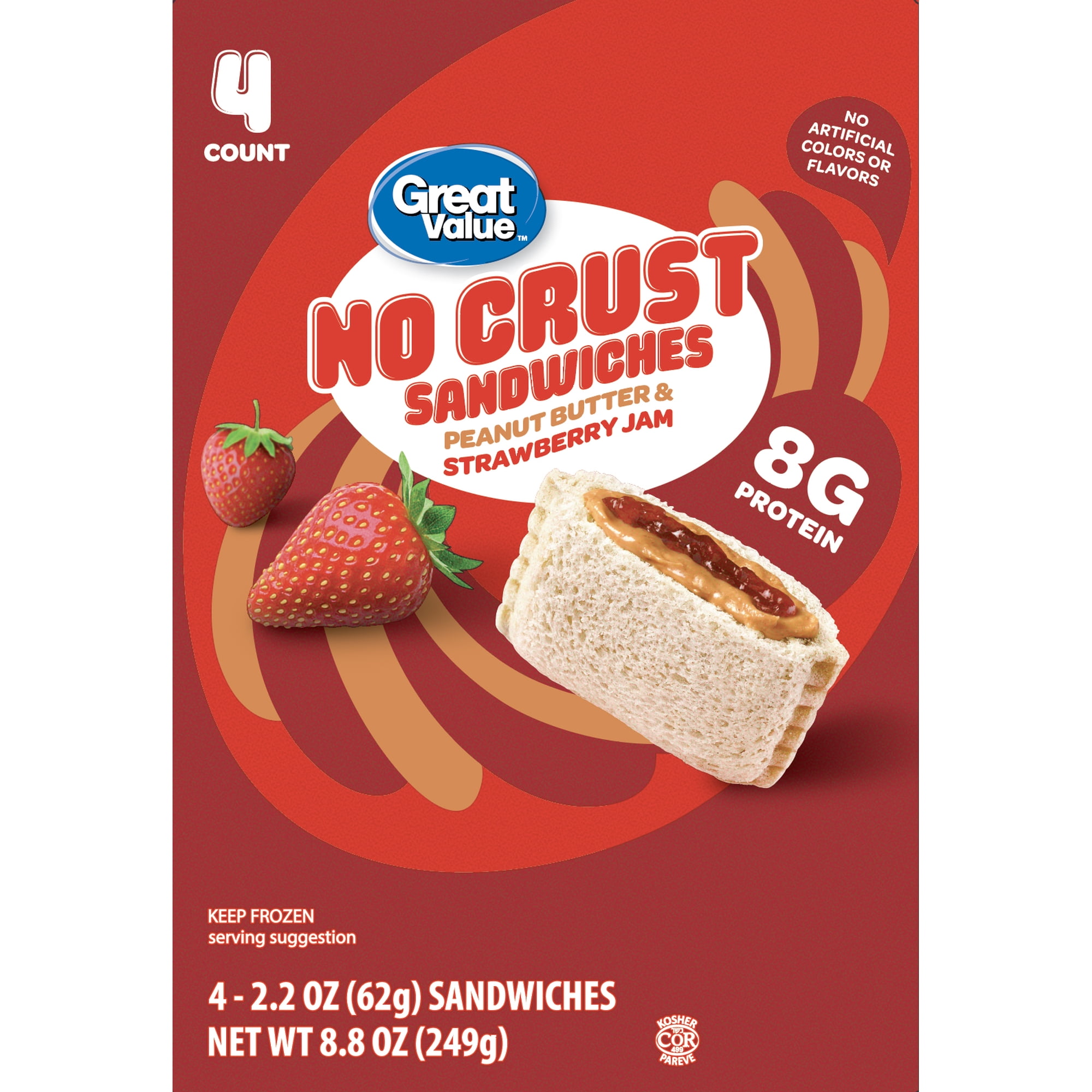 Great Value Peanut Butter & Strawberry Jam No Crust Frozen Sandwiches, 4 Count, 2.2 oz Each