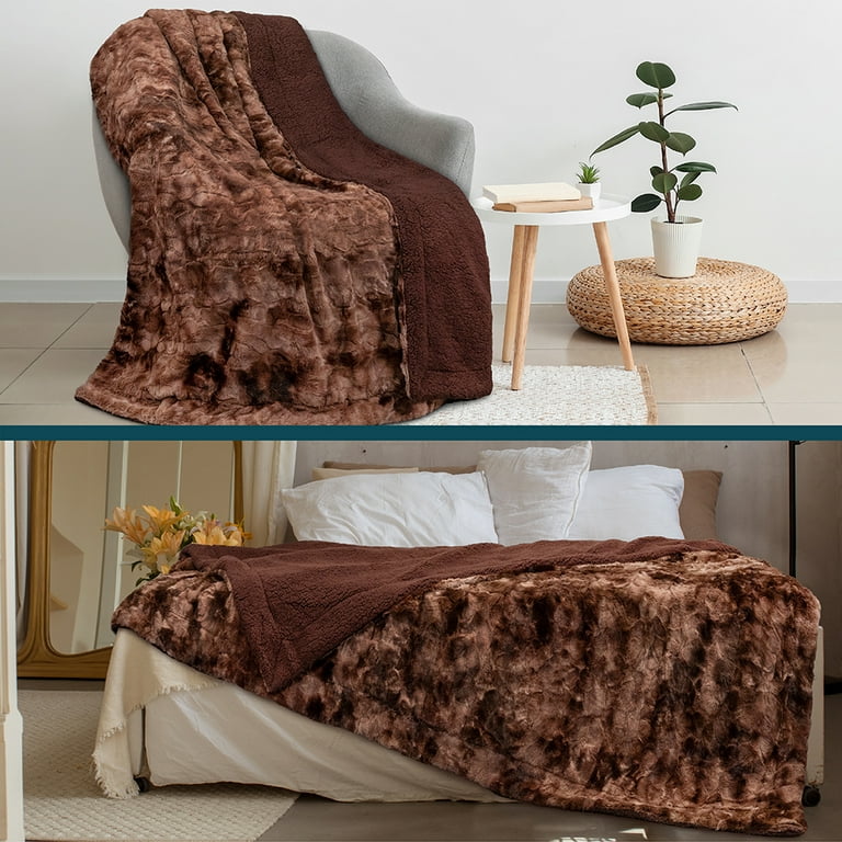 Pavilia Faux Fur King Bed Blanket Tie