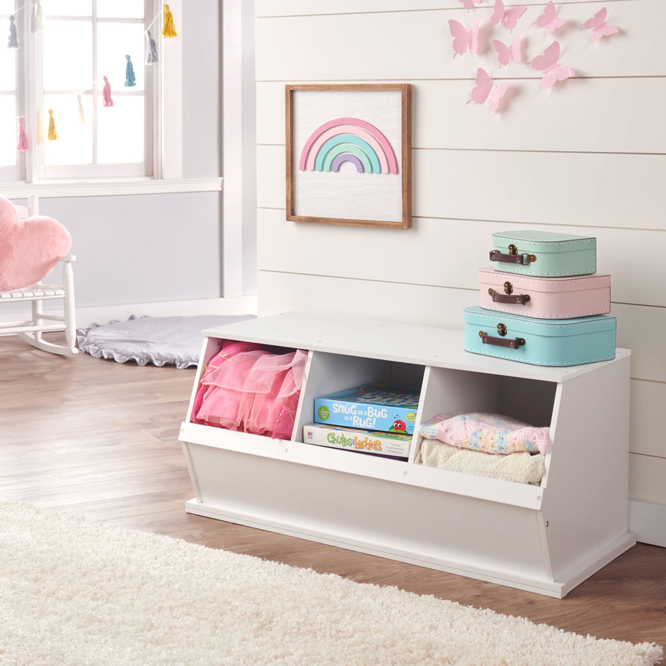 Badger Basket Children's 3-Bin Stackable Wooden Storage Cubby 5.2 Cu ft.- White