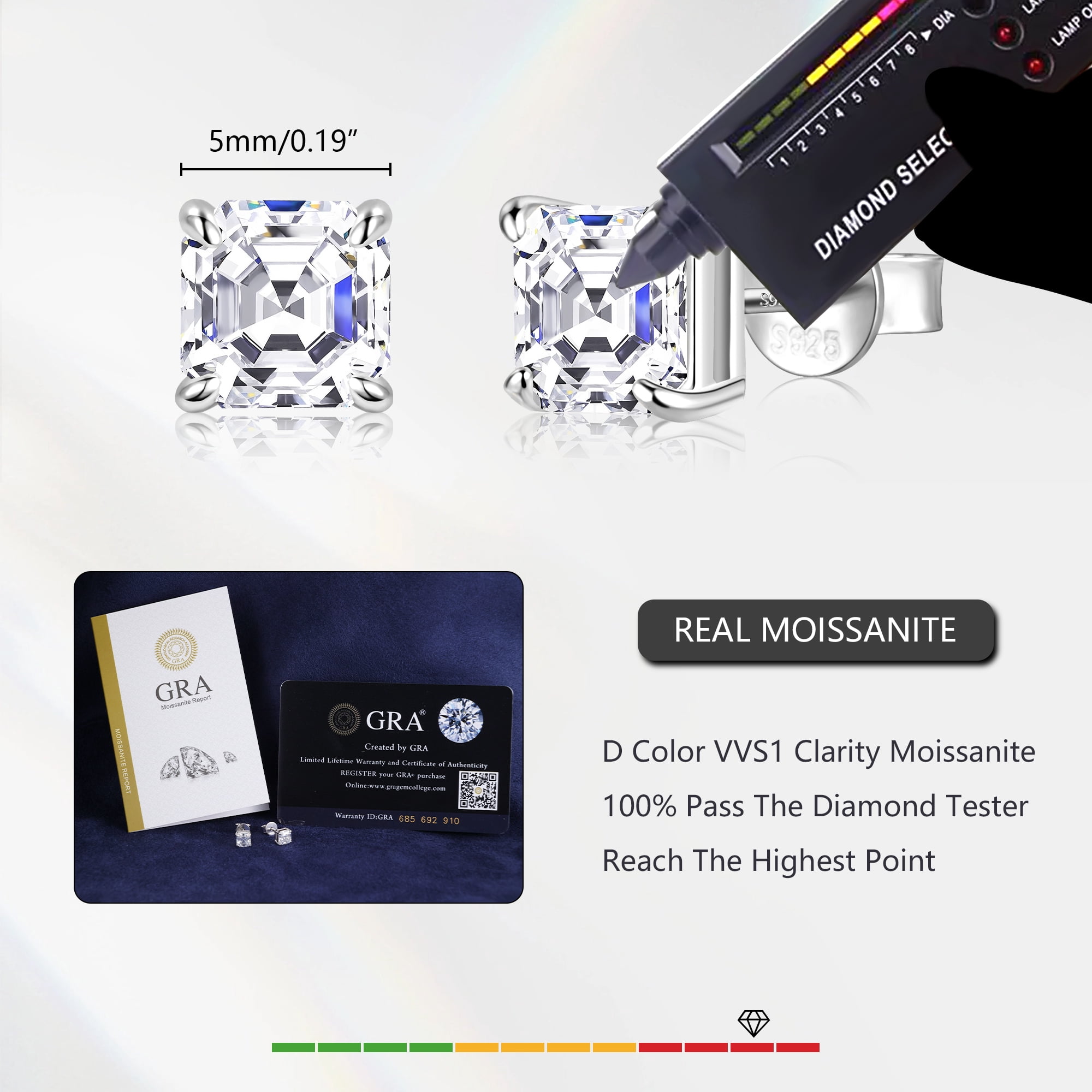 LANCHARMED Earring Hypoallergenic Leverback Moissanite Earrings for Women, 5mm 1.2ct, D-Color VVS1