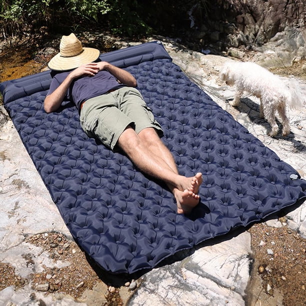 Colchón inflable impermeable para dormir Campamento Cojín de aire doble (Azul marino)