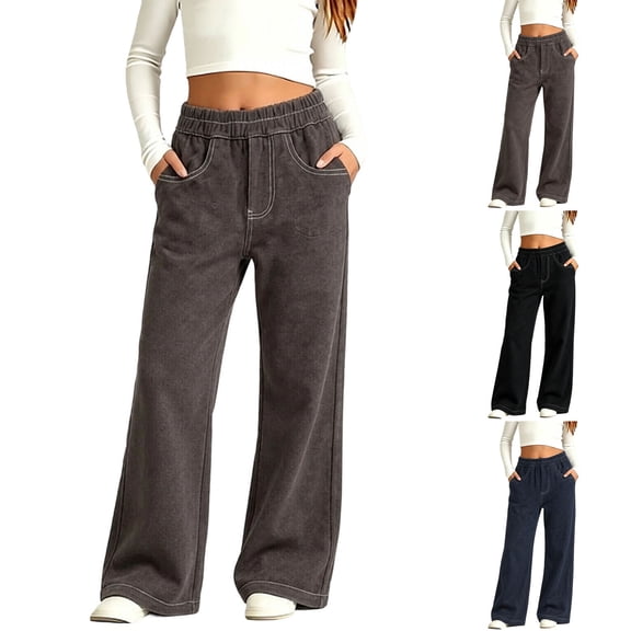 Auroural Girls Clothes 10-12 Outfits Under $21 Irls Elastic Waist Wide Leg Casual Pants Contrast Loose Trousers Side Pockets