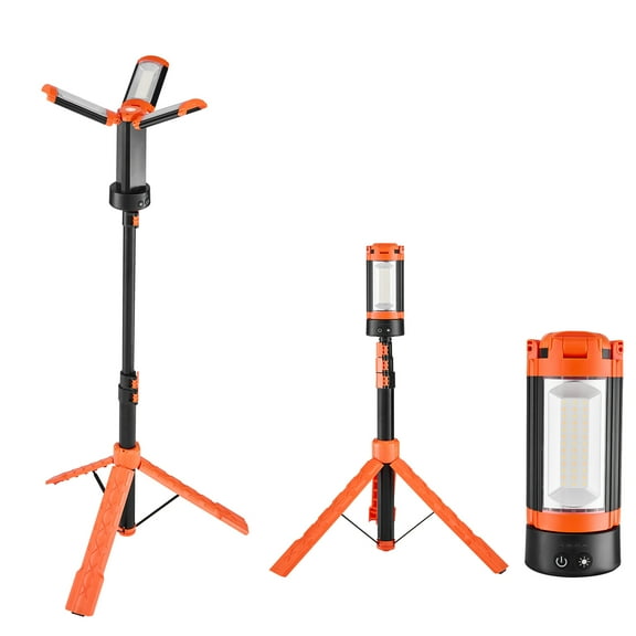 KFFKFF LED Work Light with Stand, 8Ah Rechargeable Cordless Light, Featuring 3 Adjustable Lamp Heads, Detachable Tripod, 2200 Lumens, 3000K-6500K Dimmable