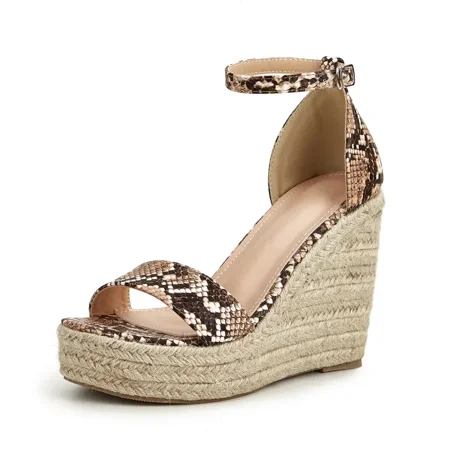 

Women‘s Snakeskin Wedge Espadrilles Sandals Open Toe Ankle Buckle Strap Shoes Comfortable Medium Sandals
