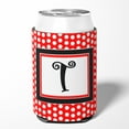 thumbnail image 2 of Letter T Initial  - Red Black Polka Dots Can or Bottle Hugger, 2 of 5