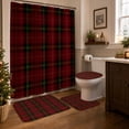 thumbnail image 5 of Christmas Bathroom Decor Set with Waterproof Polyester Shower Curtain, Bath Mat, U-Shaped Toilet Rug, and Seat Cover in Red Plaid, 5 of 8