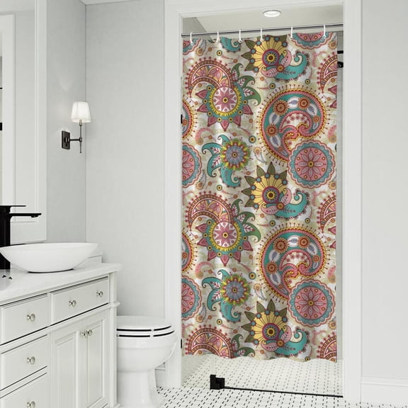 Multicolor Ethnic Paisley and Floral Pattern Shower Curtain 36"x72" ,Bathroom Decorative Shower Curtains Set with 12 Hooks,Modern Waterproof Washable Shower Curtain