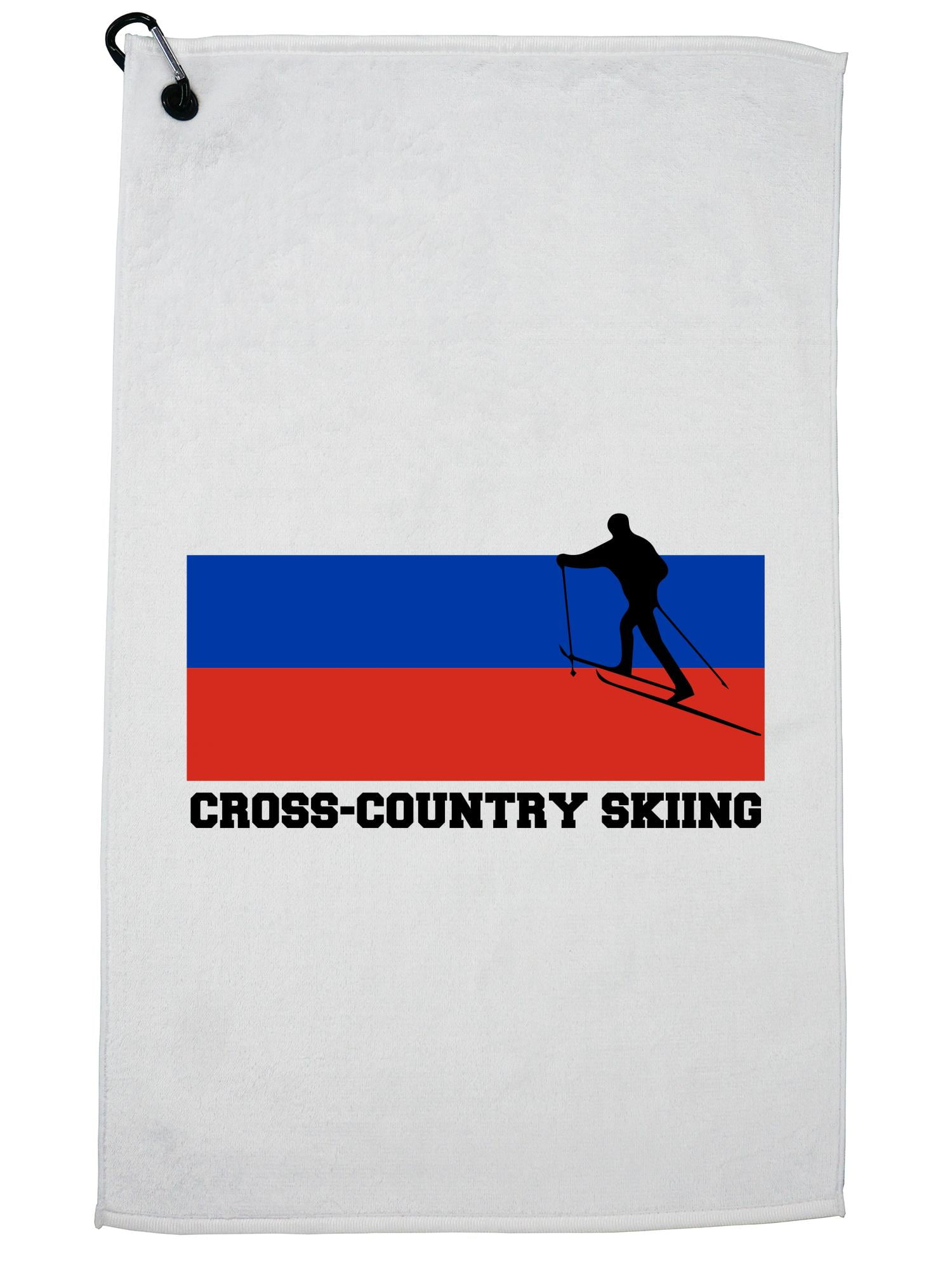 Russia Olympic Cross-Country Skiing Flag Silhouette Golf Towel with Carabiner Clip by Hollywood Thread