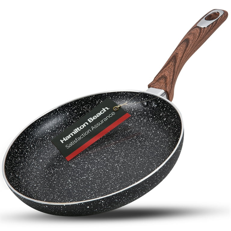 Hamilton Beach Fry Pan Aluminum 12-Inch, Nonstick with Marble Coating, Wood  like Soft Touch Handle, Non-Stick Granite Fry Pan Egg Pan Omelet Pans