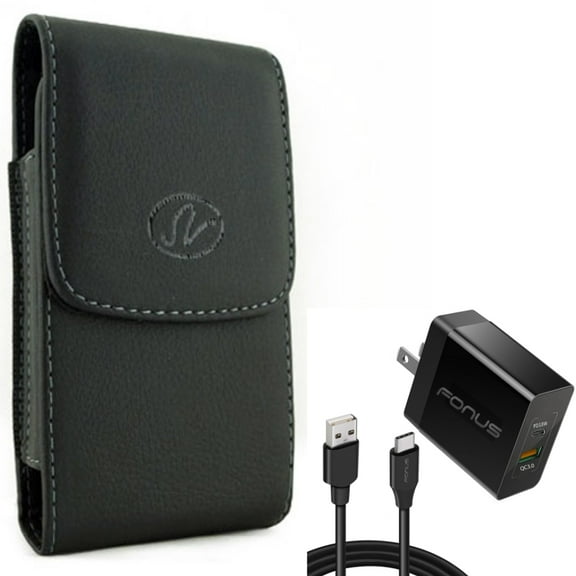 For Google Pixel 6 - 36W PD Home Charger w Case Belt Clip, Fast Type-C 6ft Long Cable USB-C, Leather Holster Cover for Google Pixel 6 Phones