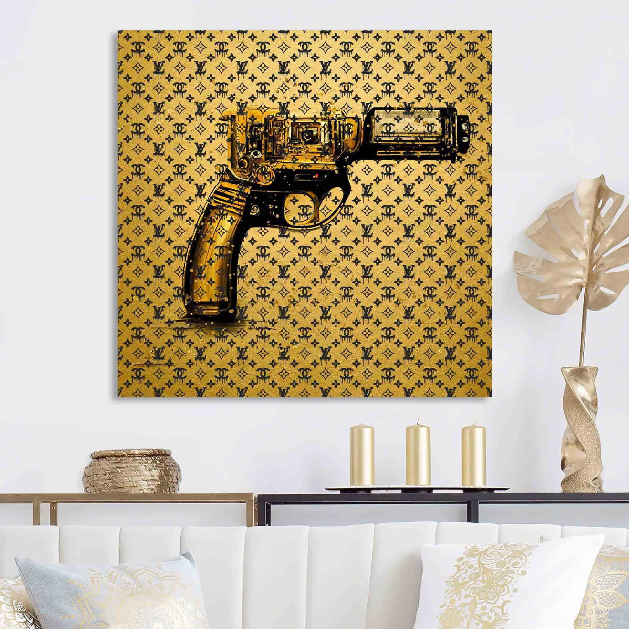 Designart Gold Designer Pistol I Canvas Wall Art