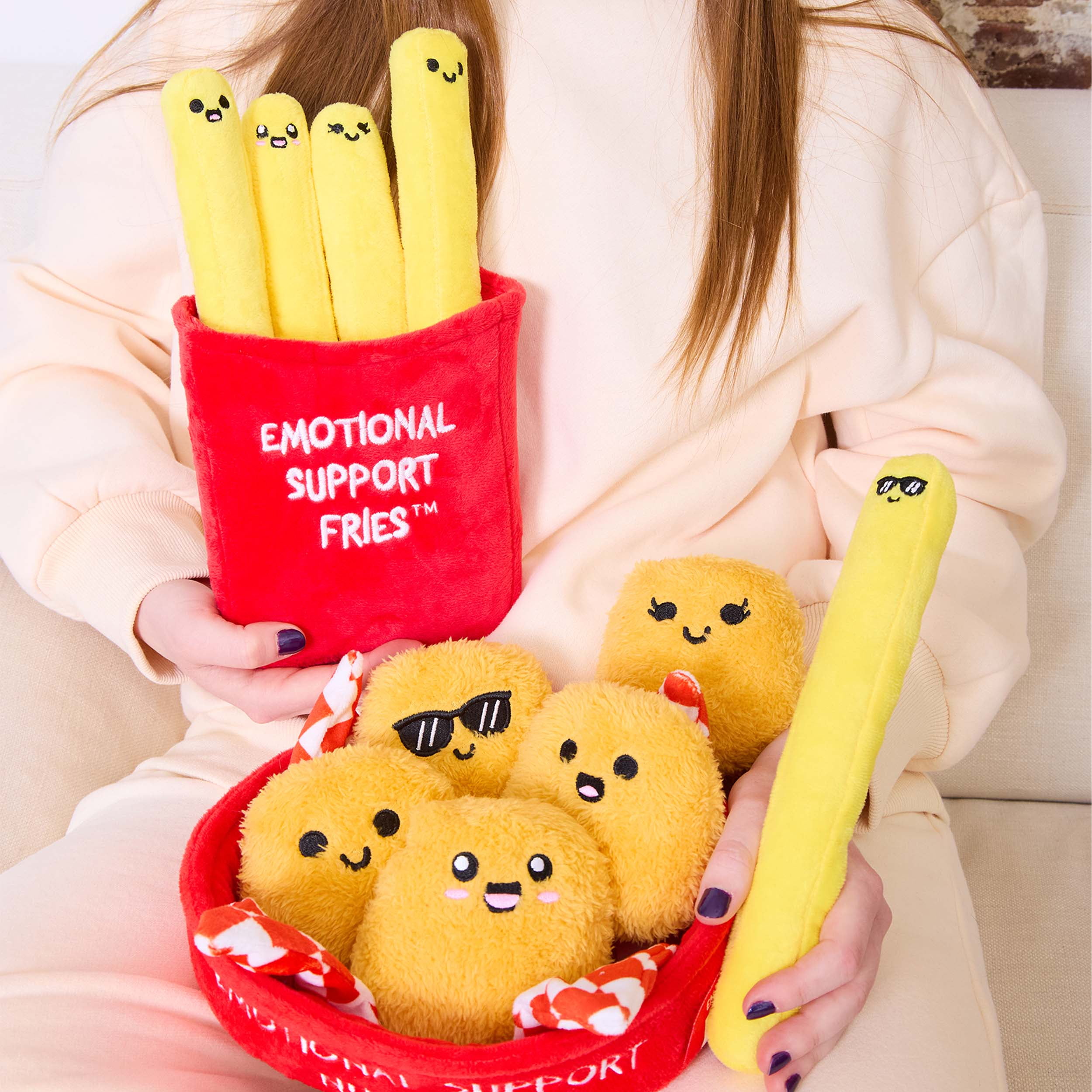 Emotional Support Pals Nuggets, 5 Chicken Nugget Plush Toys with Carrying Basket, Cute Food Plush Gift
