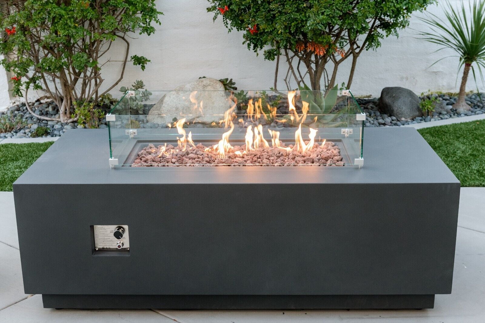 AMS Fireplace Creations 66" Dark Gray Sedona Fire Pit Table w/ Pullout Propane Tank Drawer