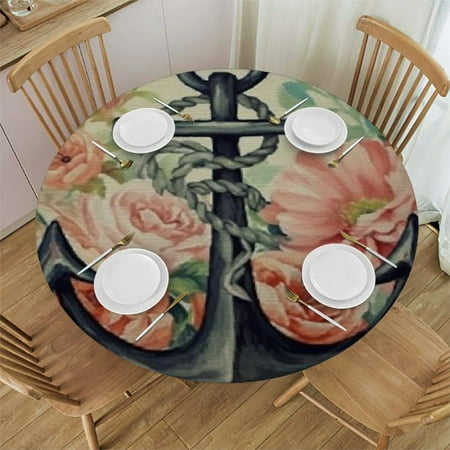 

SHERONV Flowers Round Tablecloth Stain-Resistant Washable for Indoor Outdoor Dining Wedding Party 100% Polyester Table Cover Mother s Day with Elastic Edge 31 -35