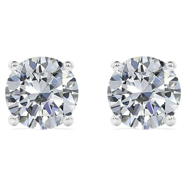 JeenMata Aros Solitarios de Moissanita de 4 Quilates con Forma Redonda y Baño de Oro Blanco de 18 K sobre Plata con Certificación