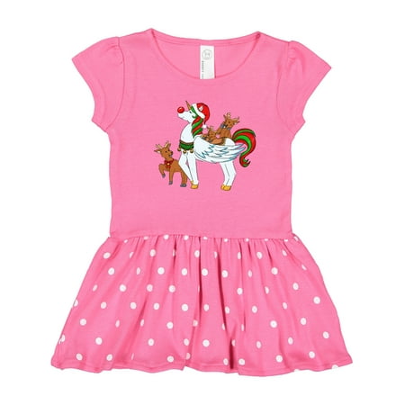 

Inktastic Cute Christmas Unicorn with Reindeer and Santa Hat Gift Toddler Girl Dress