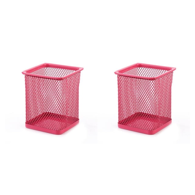 Inteprter Portalápices de malla de metal Contenedor de lápices Borrador Caddy Escritorio Titulares de papelería Organizador Decoración de Cuadrado/Rojo rosa 2Conjunto